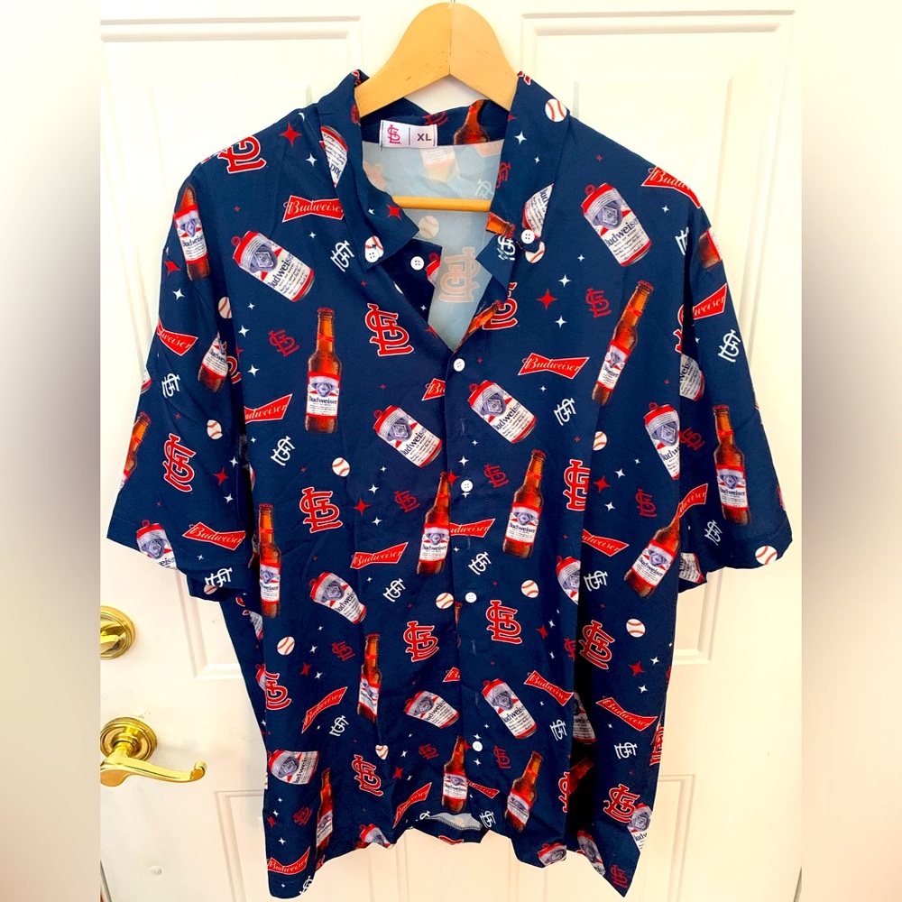 St. Louis Cardinals Budweiser Mens XL Short Sleeve Button Down Shirt Promo
